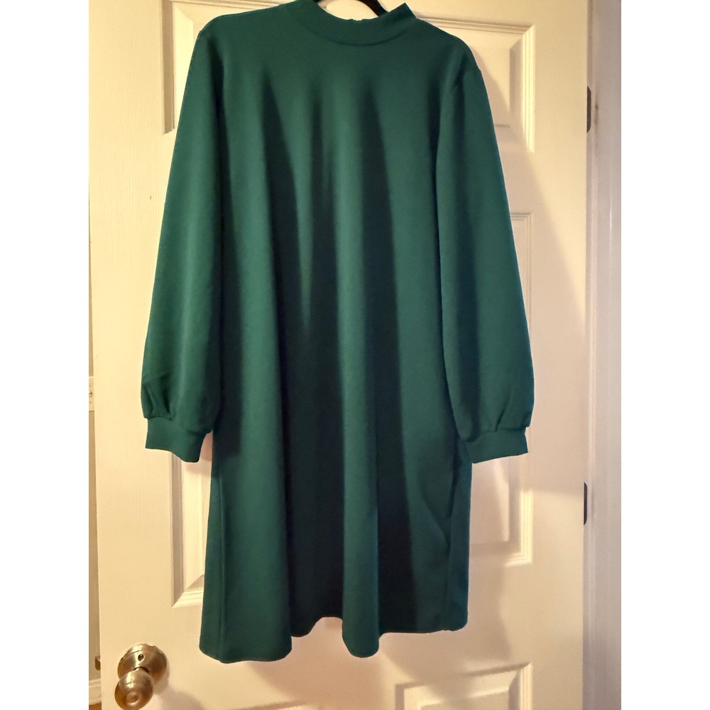 Maurices Dress Womens L Green Shift Mock Neck Gold Zip Bishop Sleeve Crepe